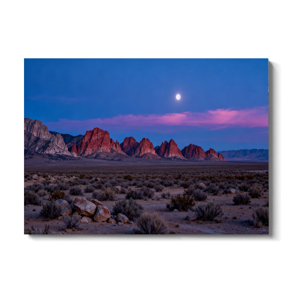 Desert Moon at Dusk canvas wall art, front view on a white background.