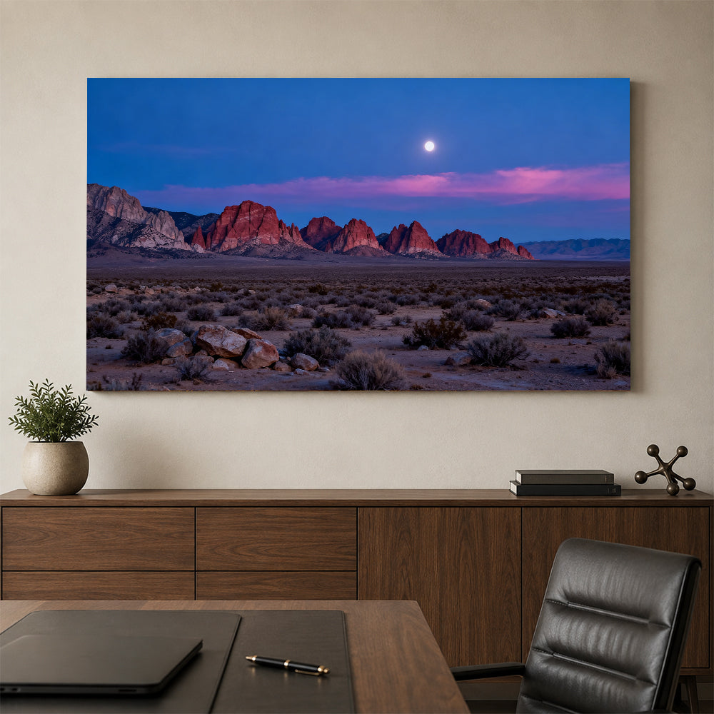 Desert Moon at Dusk canvas wall art, office mockup.