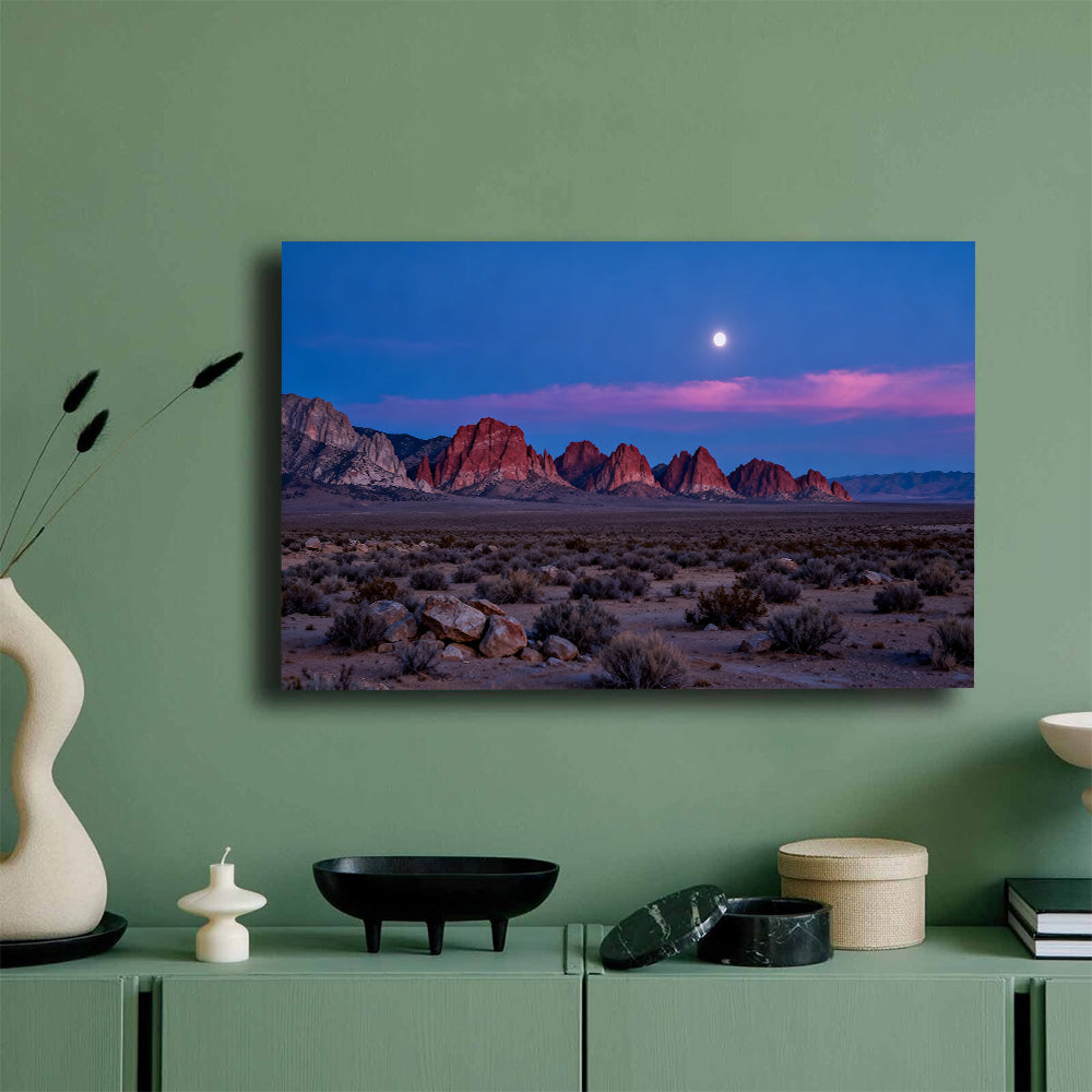 Desert Moon at Dusk canvas wall art, green wall mockup.