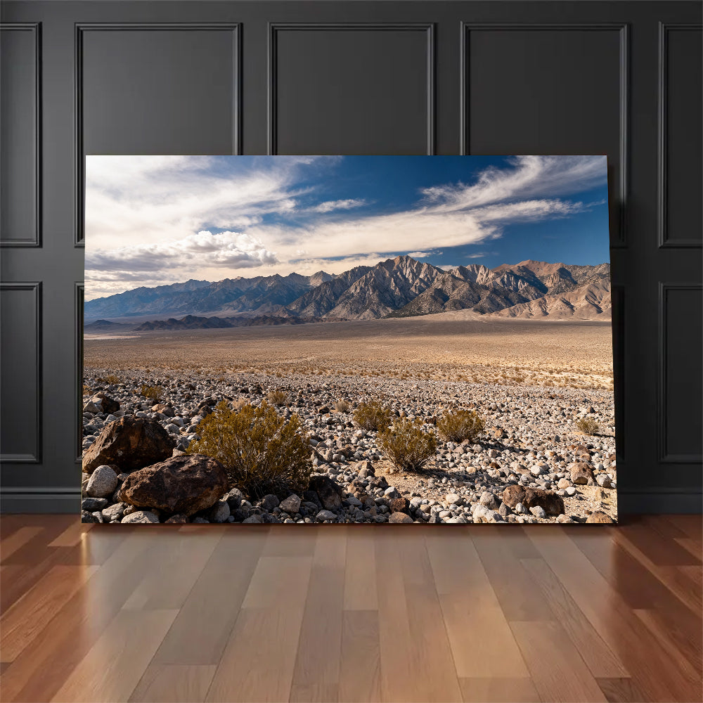 Desert Foothills in Soft Light canvas wall art, floor display mockup.
