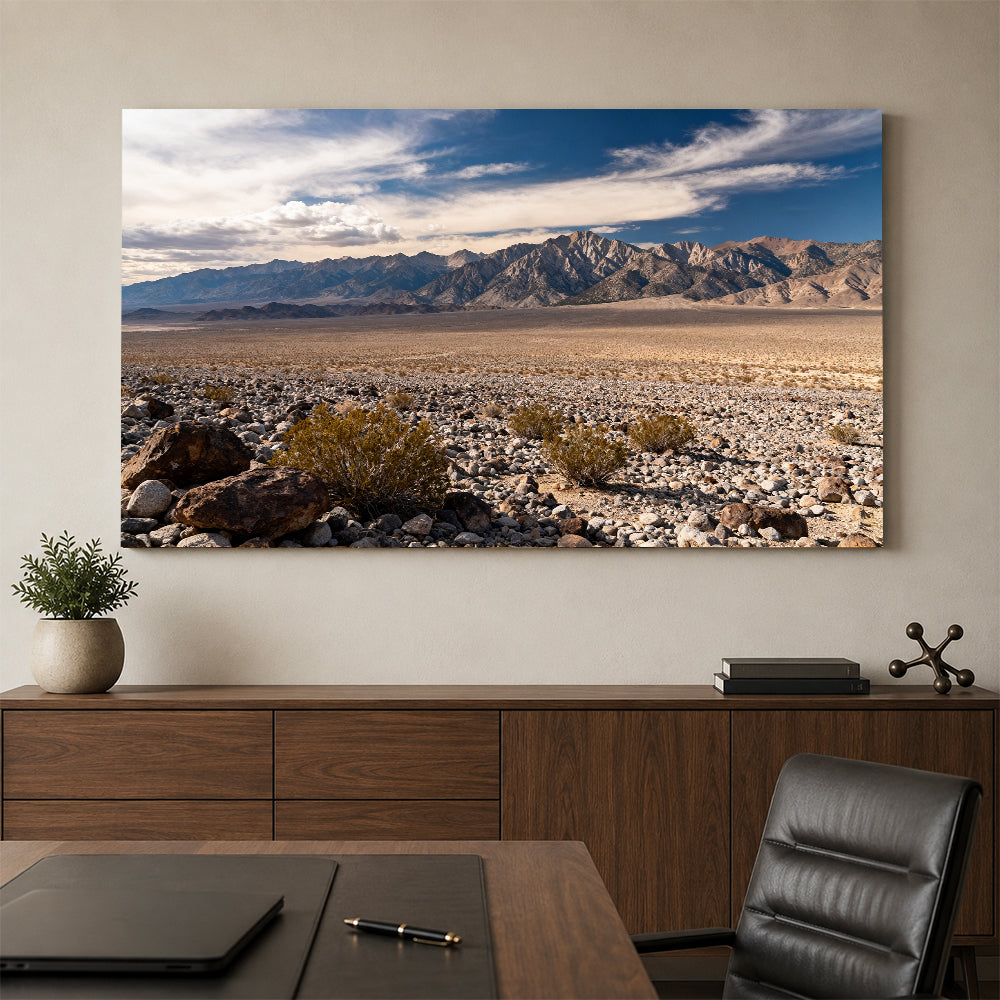 Desert Foothills in Soft Light canvas wall art, office mockup.