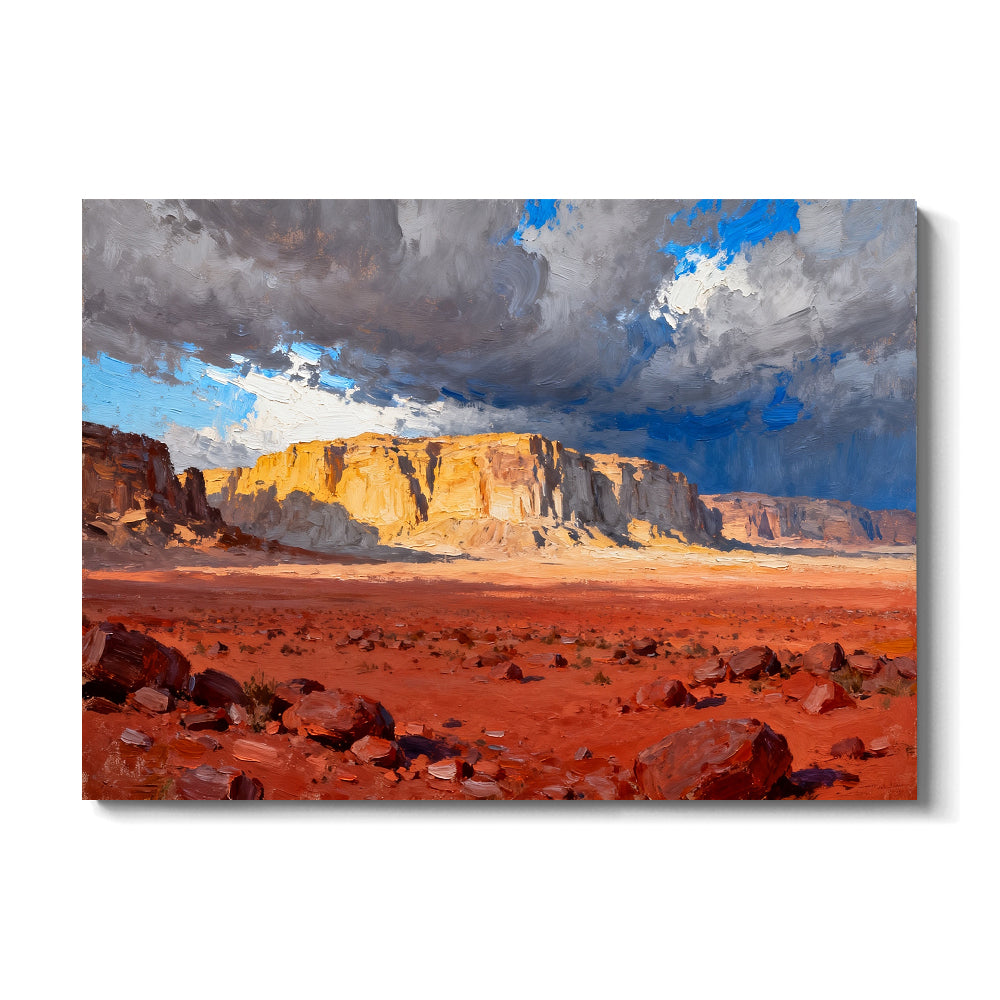 Cloud Shadows on Desert Cliffs canvas wall art, front view on a white background.