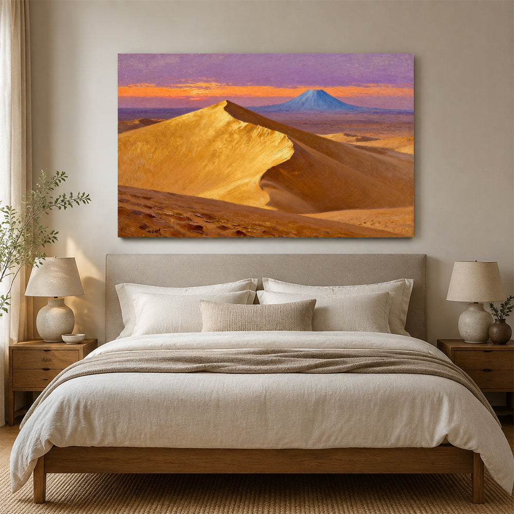 Golden Dune at Sundown canvas wall art, bedroom mockup.