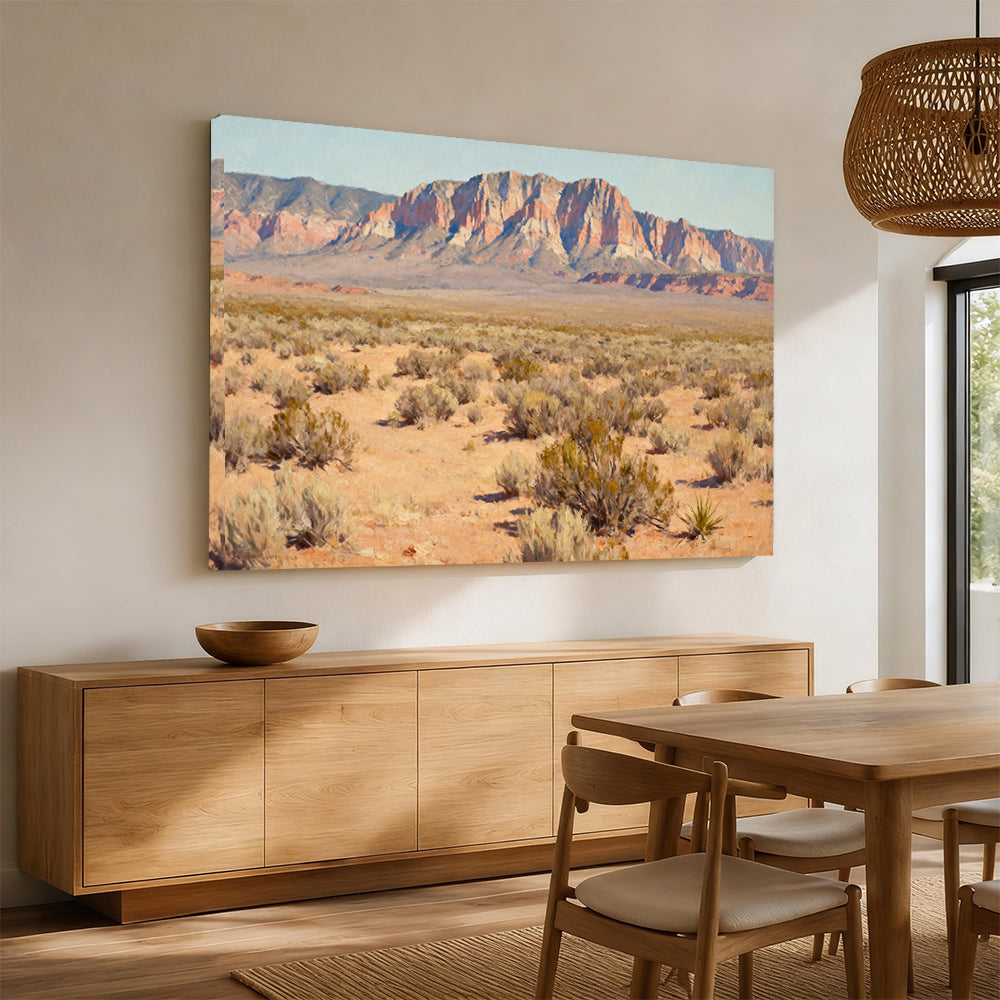 Sandstone Ridge and Sagebrush canvas wall art, dining room mockup.