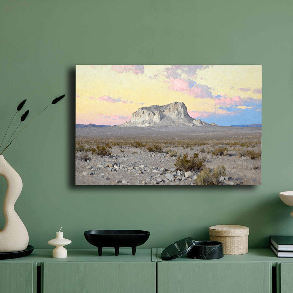 Pastel Desert Butte canvas wall art, green wall mockup.