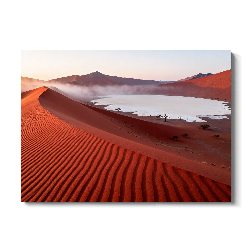 Red Dunes and White Salt canvas wall art, front view on a white background.