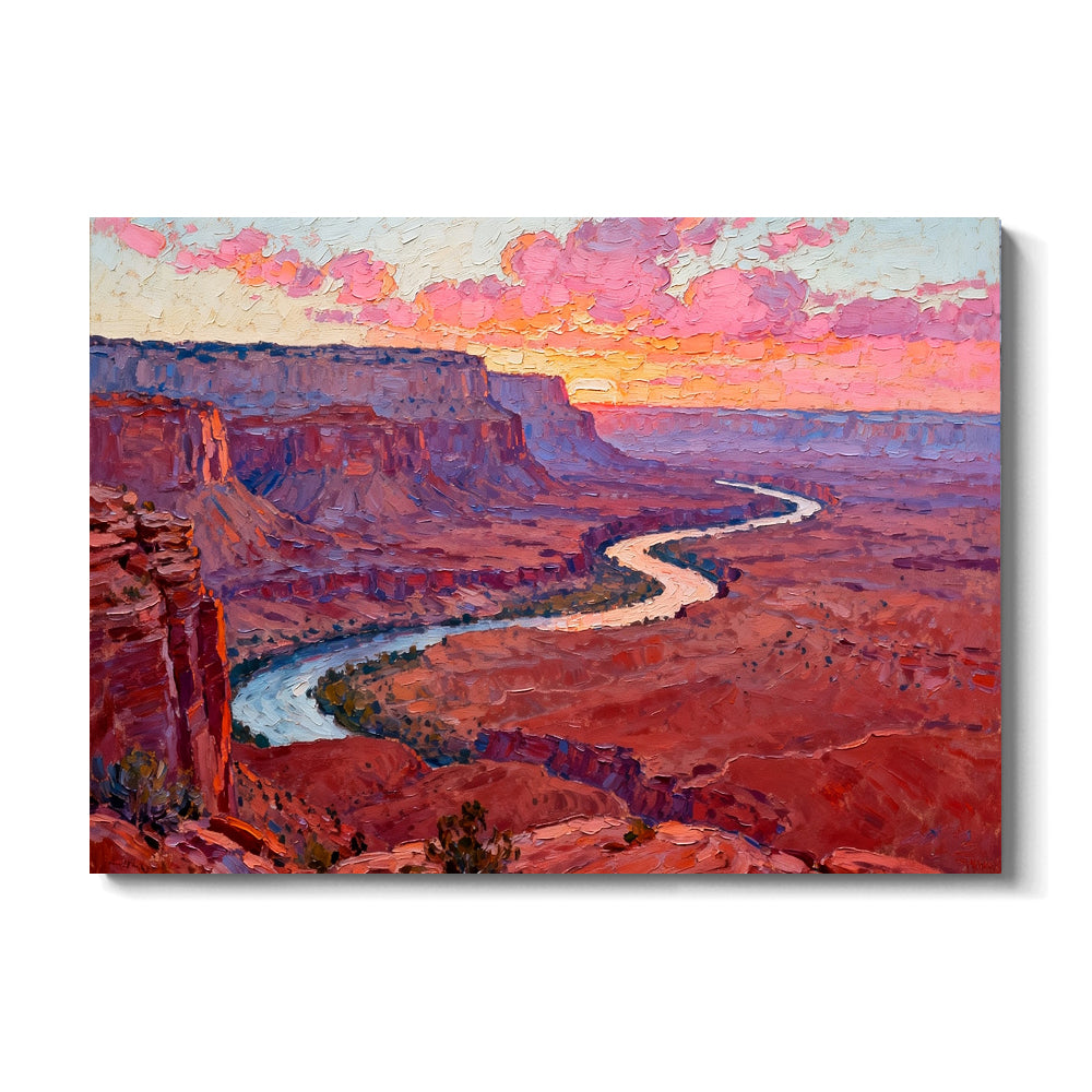 Winding River through Red Canyons canvas wall art, front view on a white background.