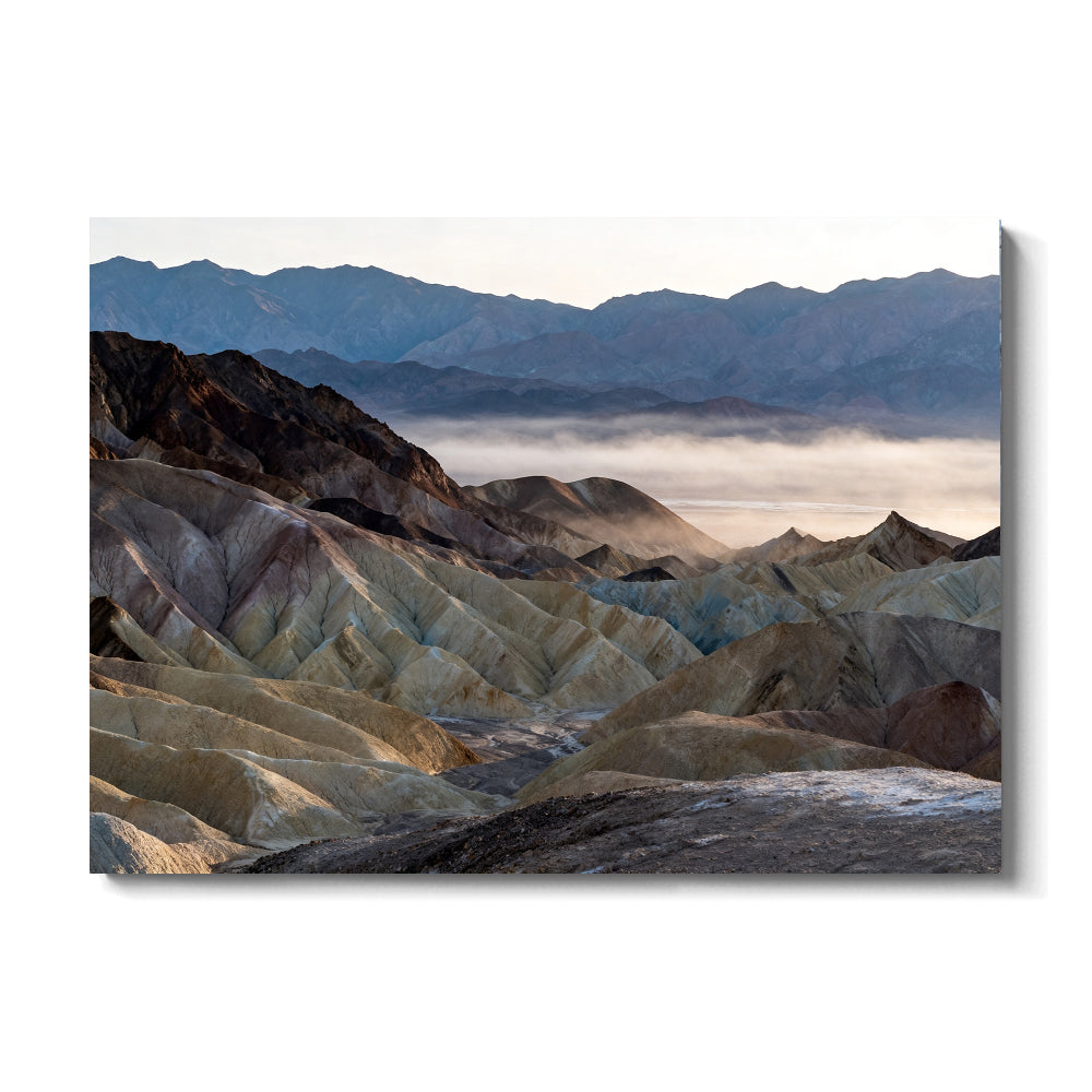 Misty Layers of the Badlands canvas wall art, front view on a white background.