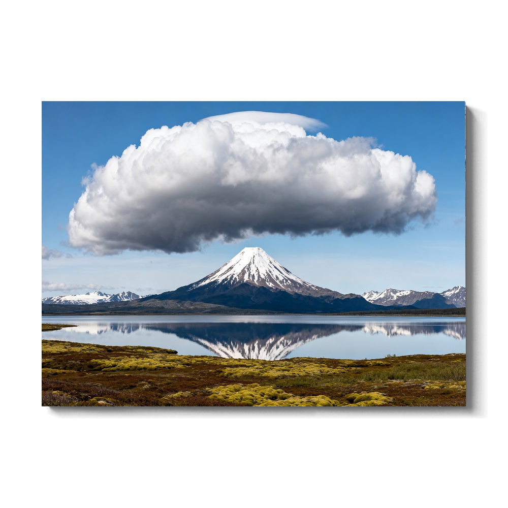 Cloud Crown over a Lake canvas wall art, front view on a white background.