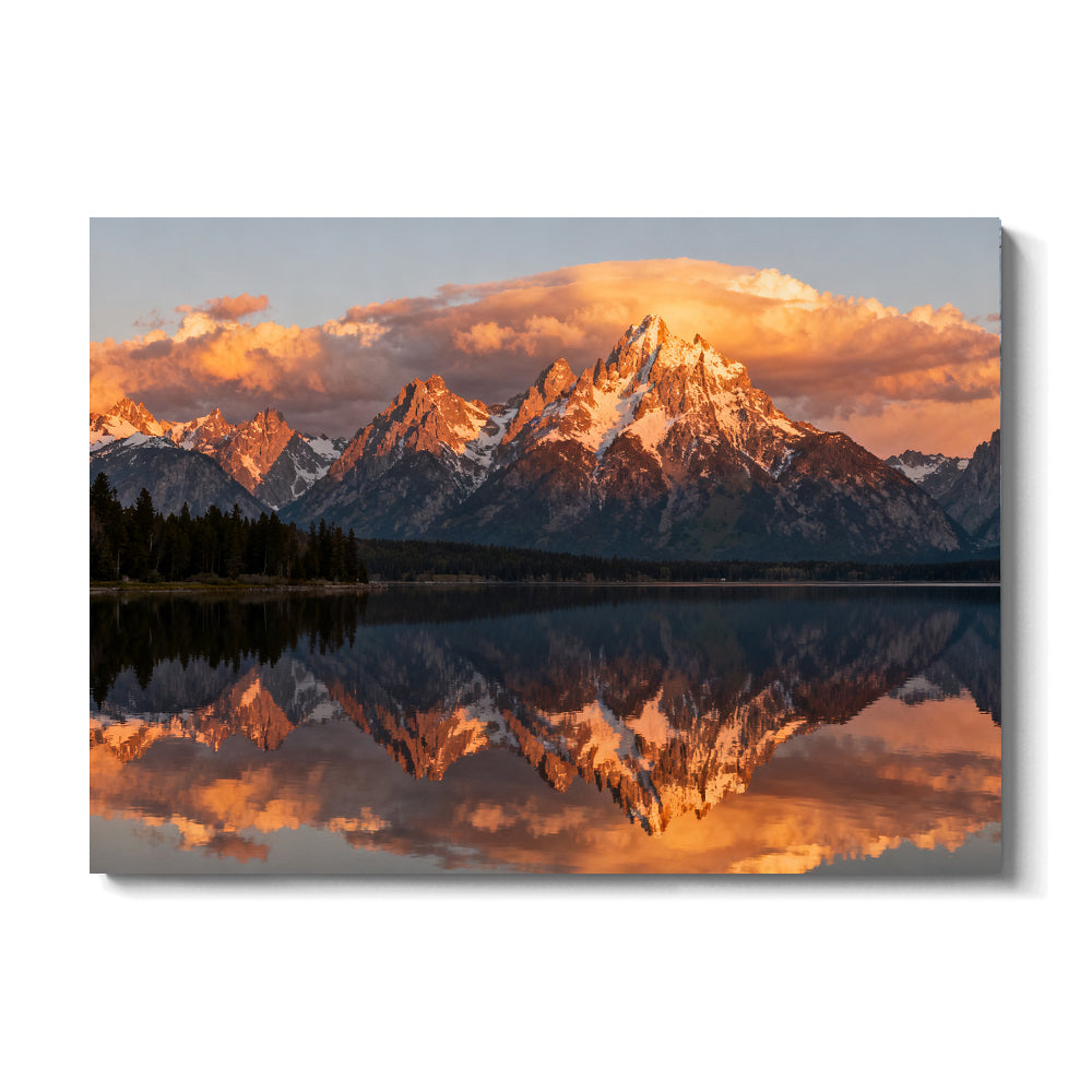 Golden Summit Reflection canvas wall art, front view on a white background.