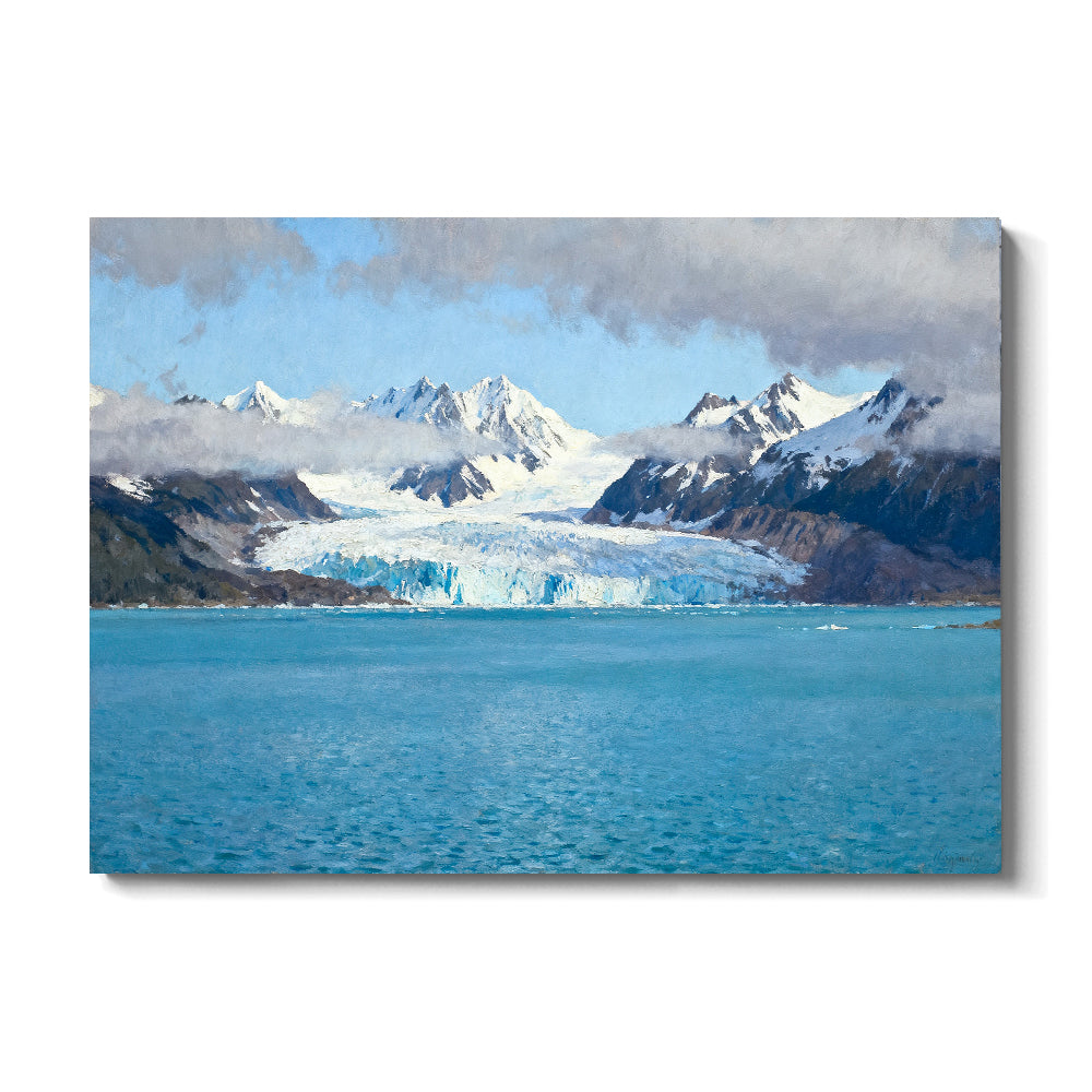 Glacier Lake in Soft Blue canvas wall art, front view on a white background.