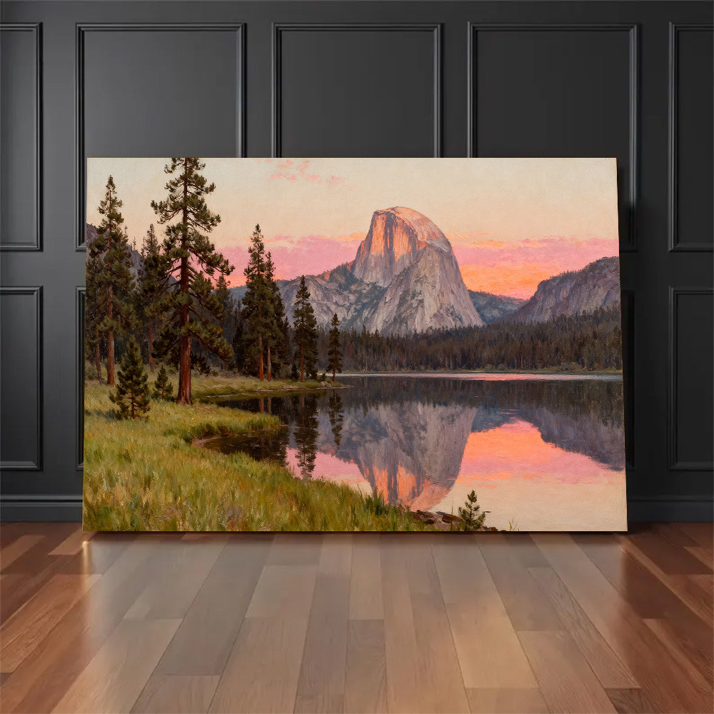 Granite Dome Lake Reflection canvas wall art, floor display mockup.