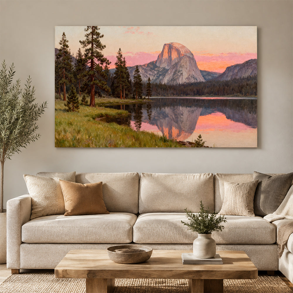 Granite Dome Lake Reflection canvas wall art, living room mockup.