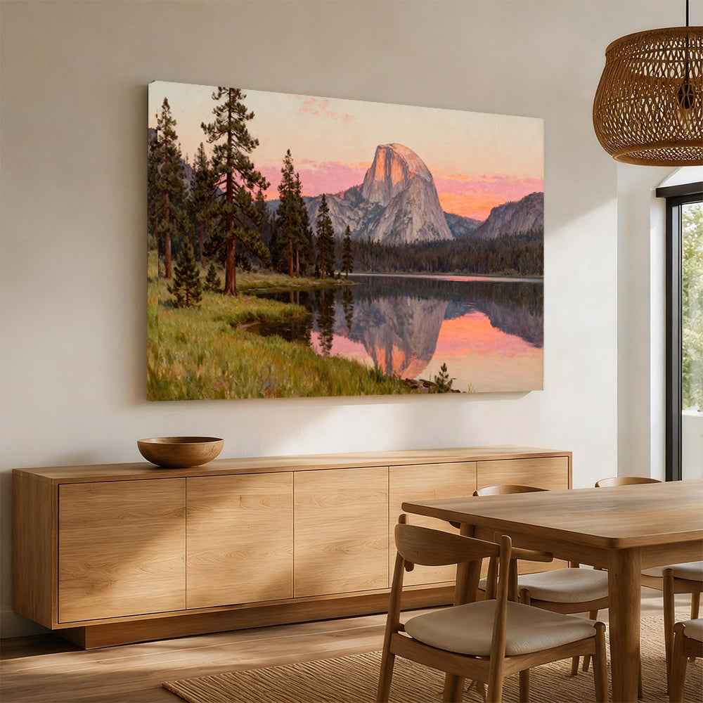 Granite Dome Lake Reflection canvas wall art, dining room mockup.