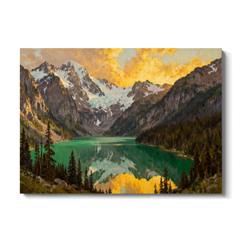 Emerald Lake in an Autumn Valley canvas wall art, front view on a white background.