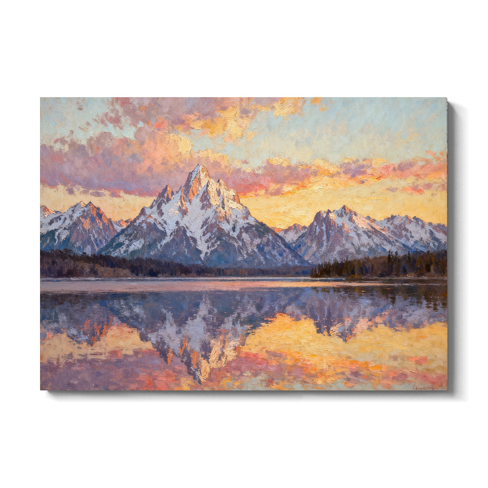 Pastel Alpine Reflections canvas wall art, front view on a white background.