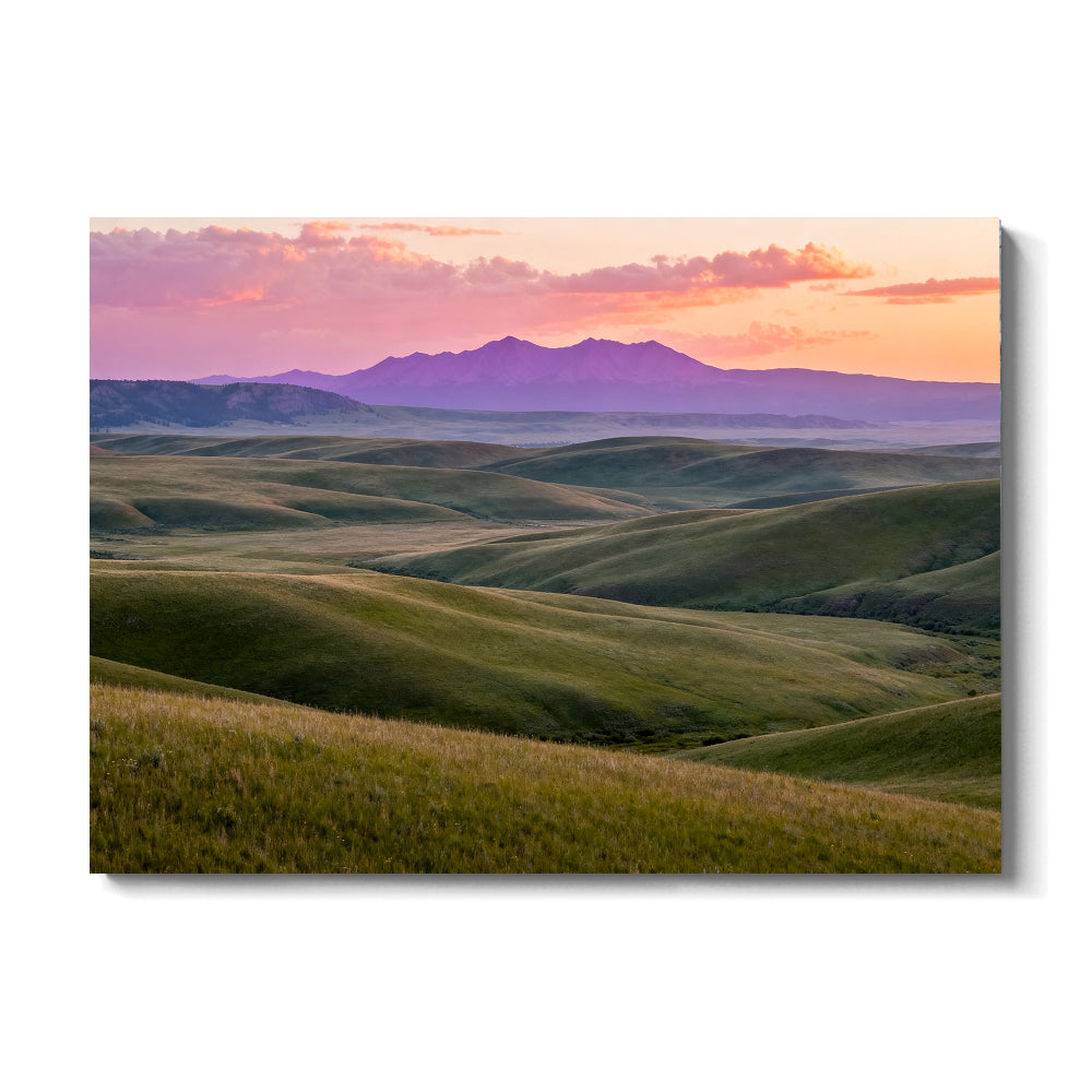 Lavender Dusk across Rolling Hills canvas wall art, front view on a white background.