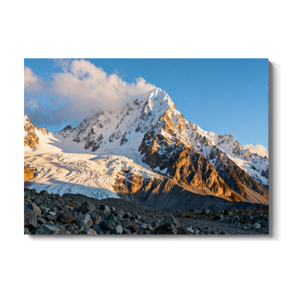 Clouds over a Golden Snow Peak canvas wall art, front view on a white background.