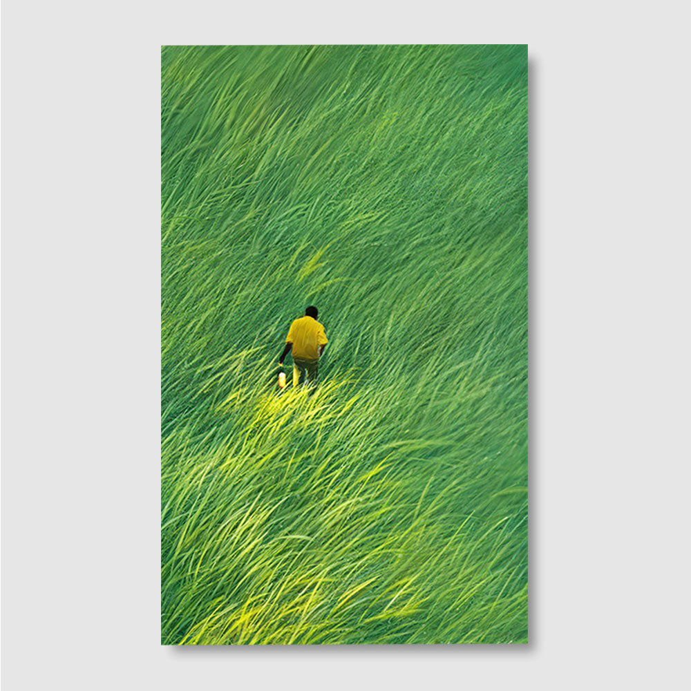 Yellow Jacket in Green Grass canvas wall art, front product mockup on a light background.