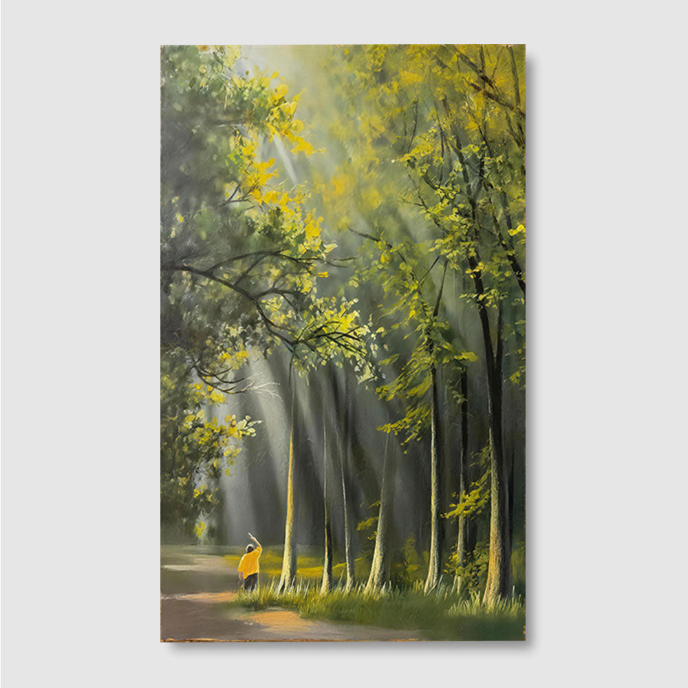 Sunbeams Through the Grove canvas wall art, front product mockup on a light background.