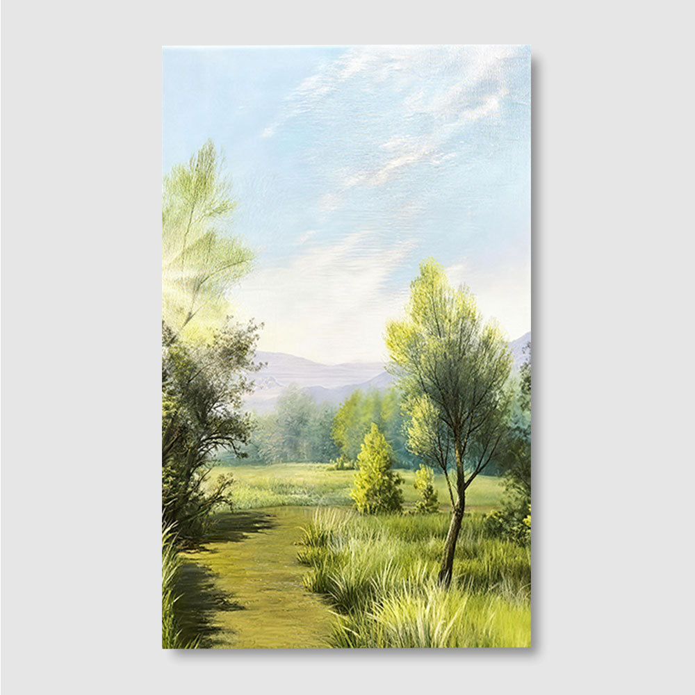 Sunlit Meadow Path canvas wall art, front product mockup on a light background.