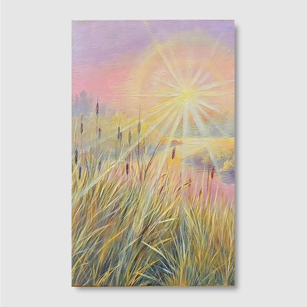 Pastel Light in the Reeds canvas wall art, front product mockup on a light background.