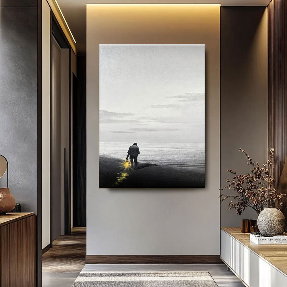 A Lantern by the Shore canvas wall art, styled room mockup 2.