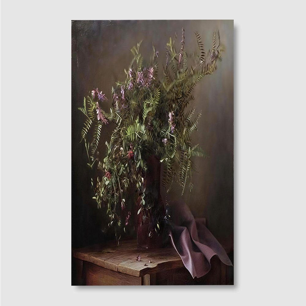 Wildflowers and Plum Ribbon canvas wall art, front product mockup on a light background.