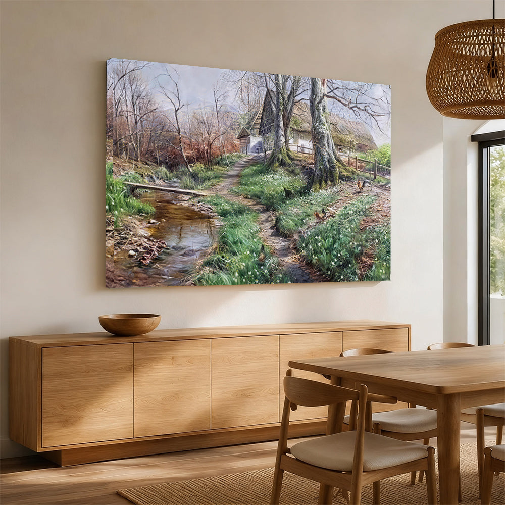 Early Spring Creek canvas wall art, styled room mockup 2.