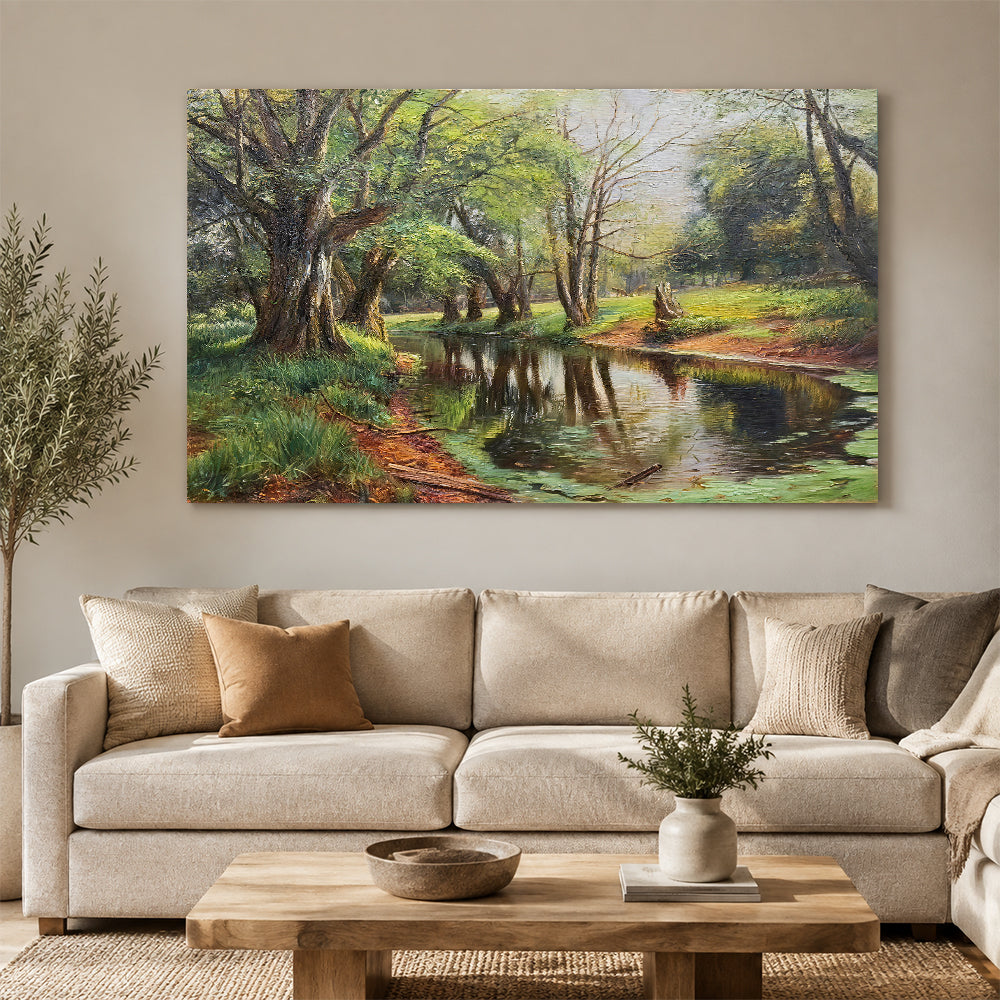 Reflections Beneath Old Trees canvas wall art, styled room mockup 2.