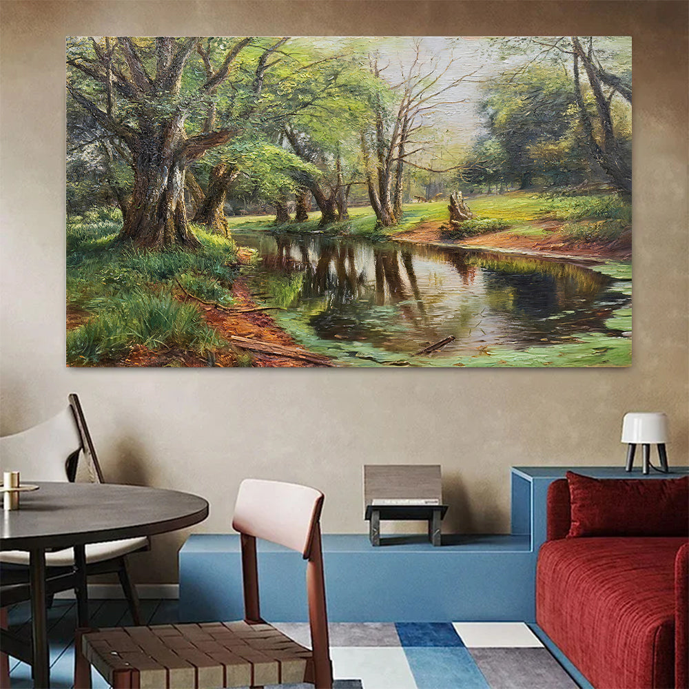 Reflections Beneath Old Trees canvas wall art, styled room mockup 3.
