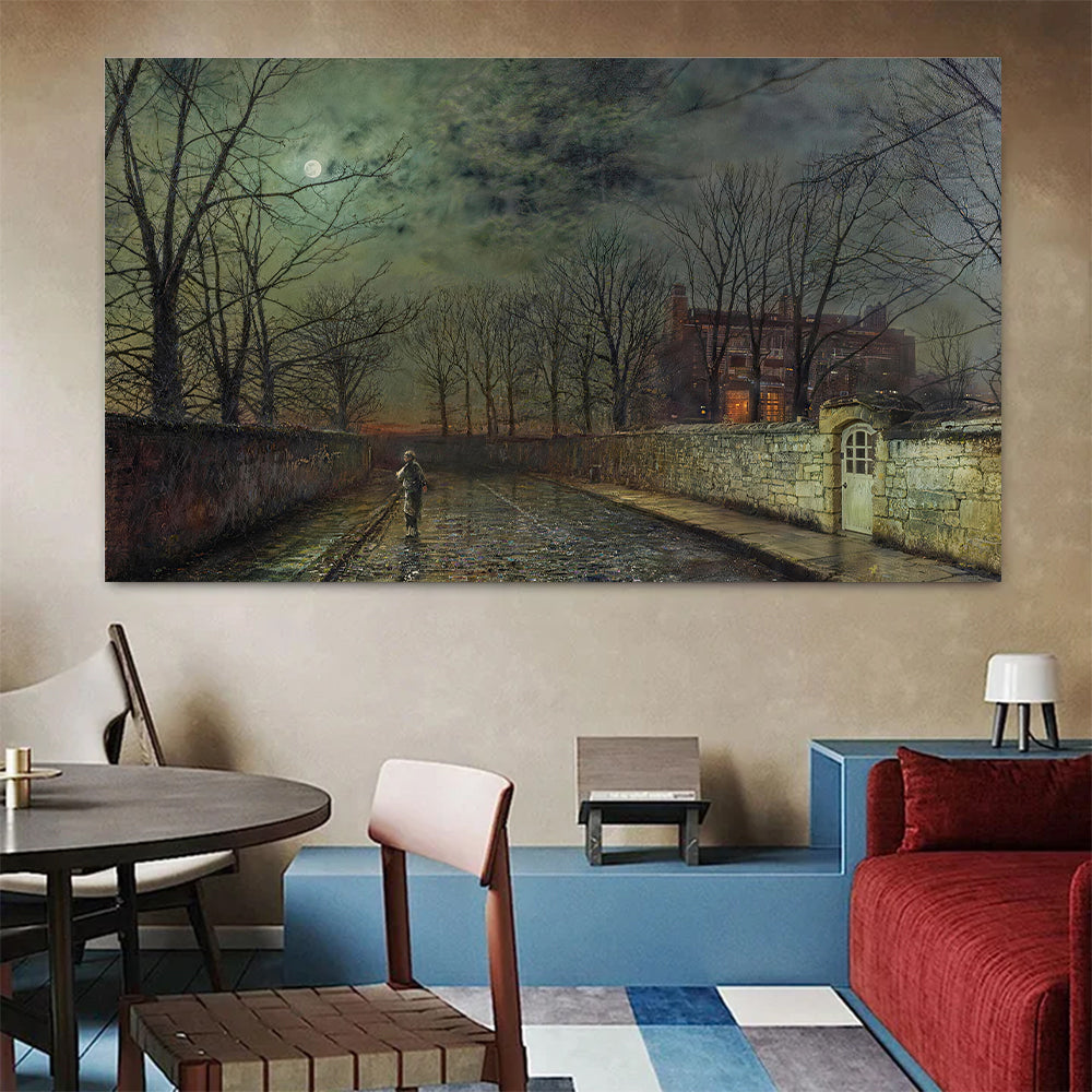 Moonlit Garden Wall canvas wall art, styled room mockup 1.