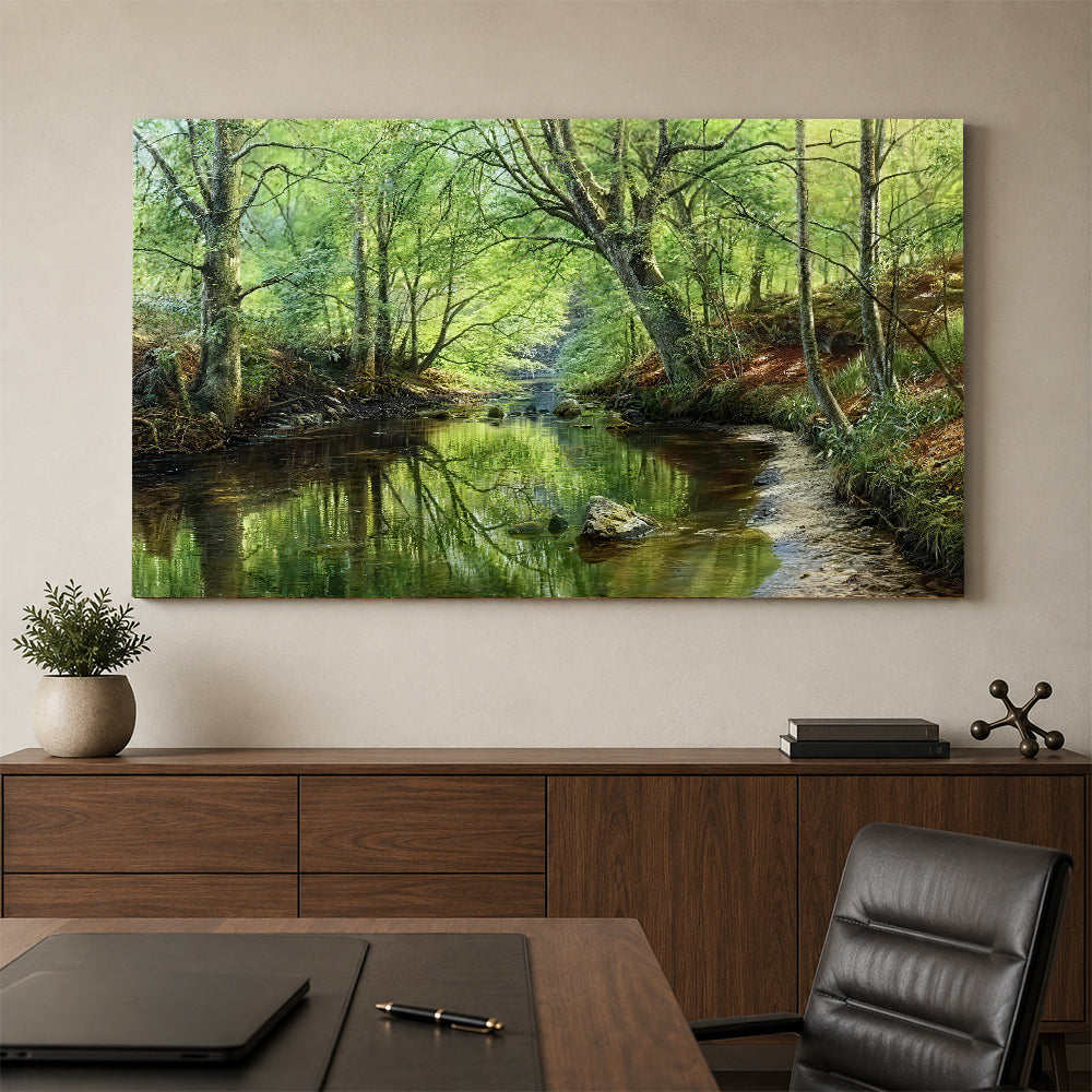 Green River Canopy canvas wall art, styled room mockup 2.
