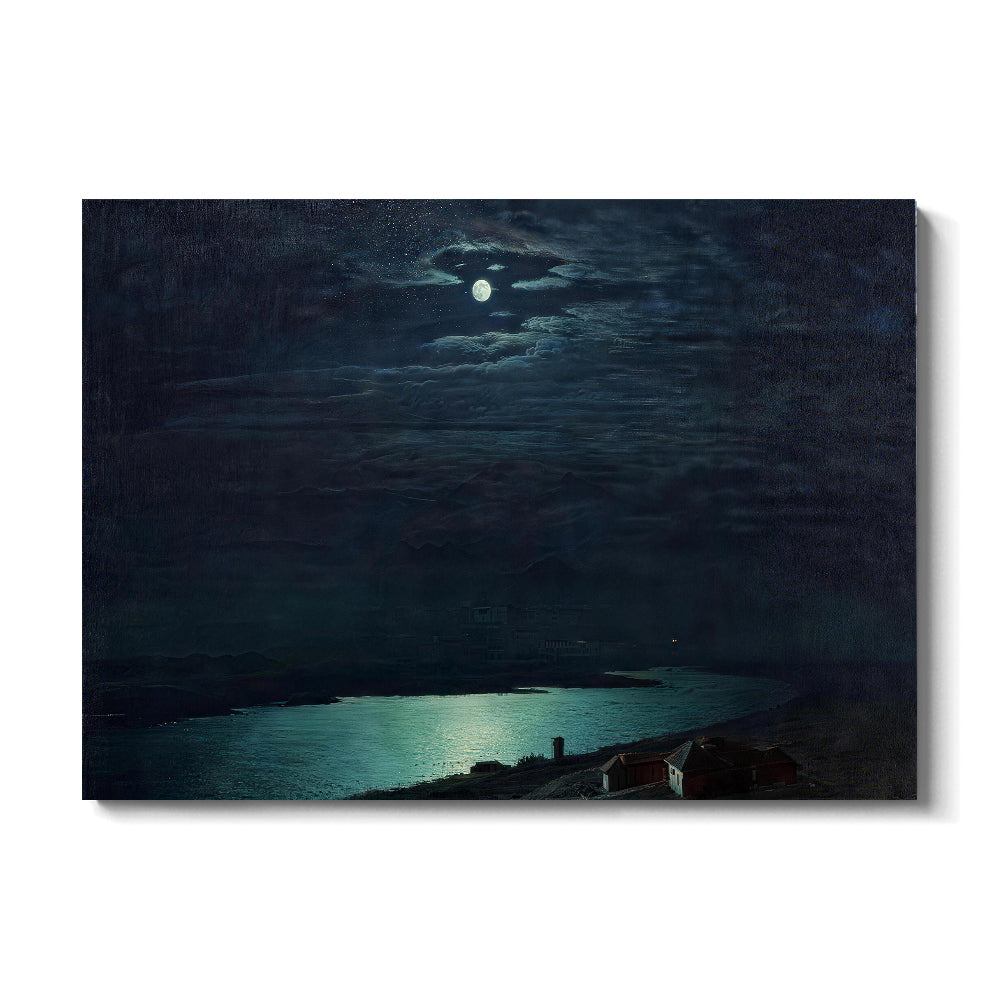 Moonlight Across Dark Water canvas wall art, front product mockup on a light background.