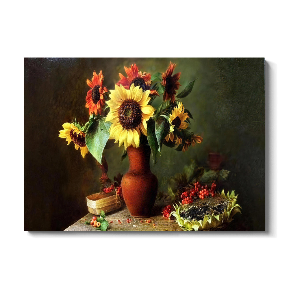 Sunflowers in a Terracotta Vase canvas wall art, front product mockup on a light background.