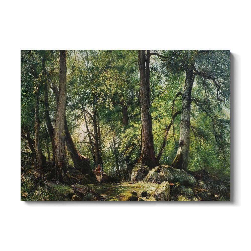 Deep Green Woodland canvas wall art, front product mockup on a light background.