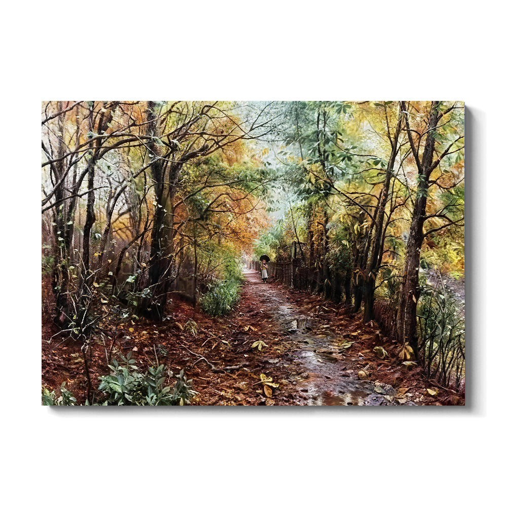 Leaf Strewn Woodland Path canvas wall art, front product mockup on a light background.