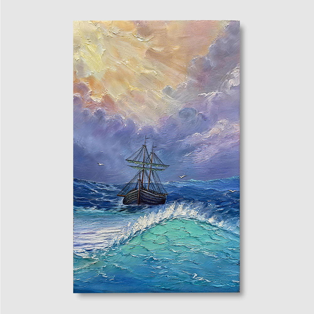 Sunbreak Over a Sailing Ship canvas wall art, front product mockup on a light background.