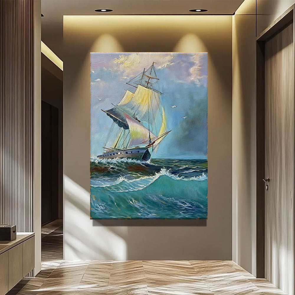 Sails in the Sea Breeze canvas wall art, styled room mockup 2.