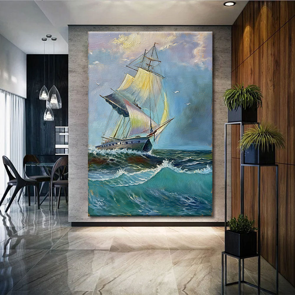 Sails in the Sea Breeze canvas wall art, styled room mockup 3.