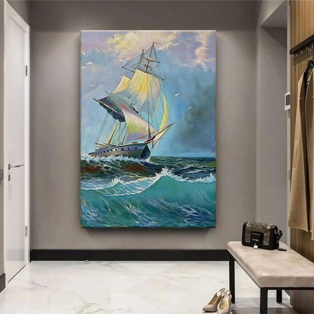 Sails in the Sea Breeze canvas wall art, styled room mockup 4.
