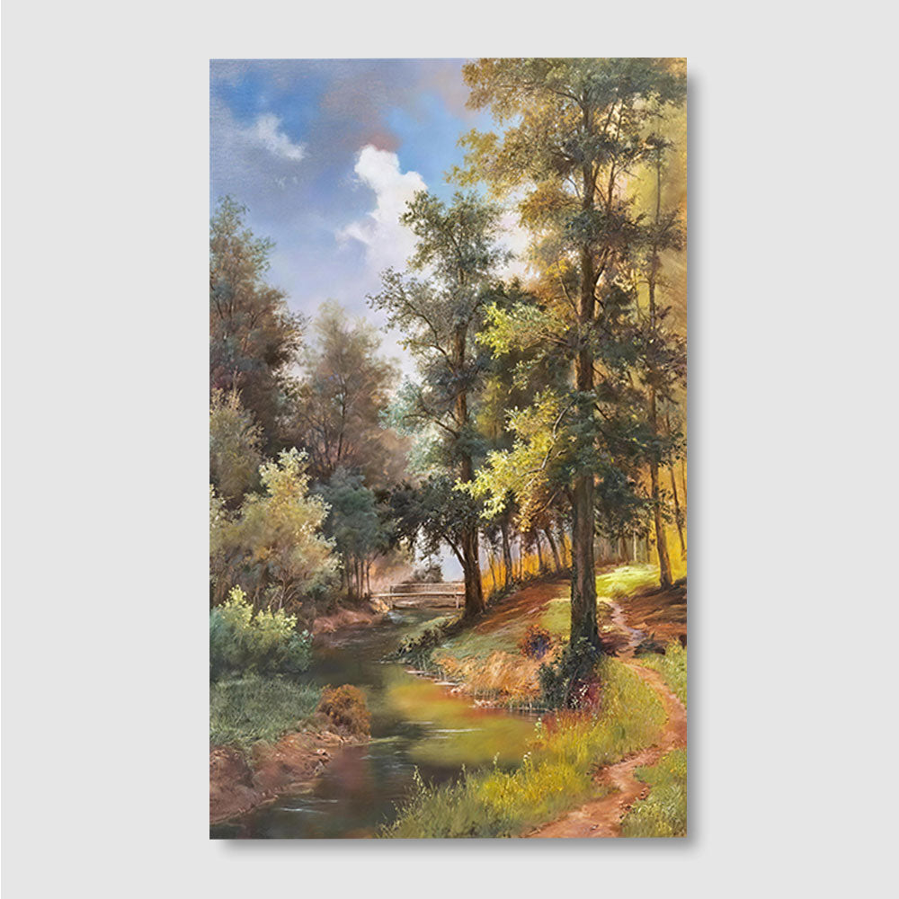 Light Along the Woodland Stream canvas wall art, front product mockup on a light background.
