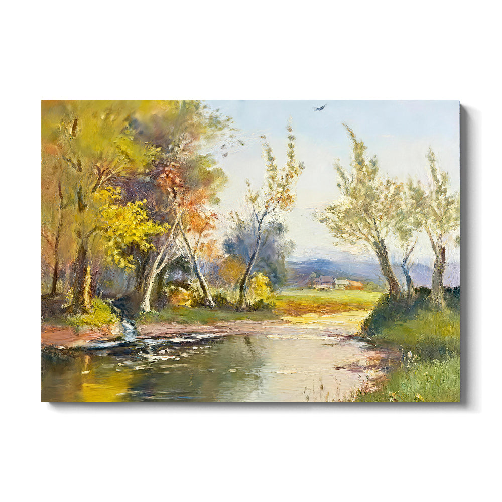 Birches by the Quiet Water canvas wall art, front product mockup on a light background.