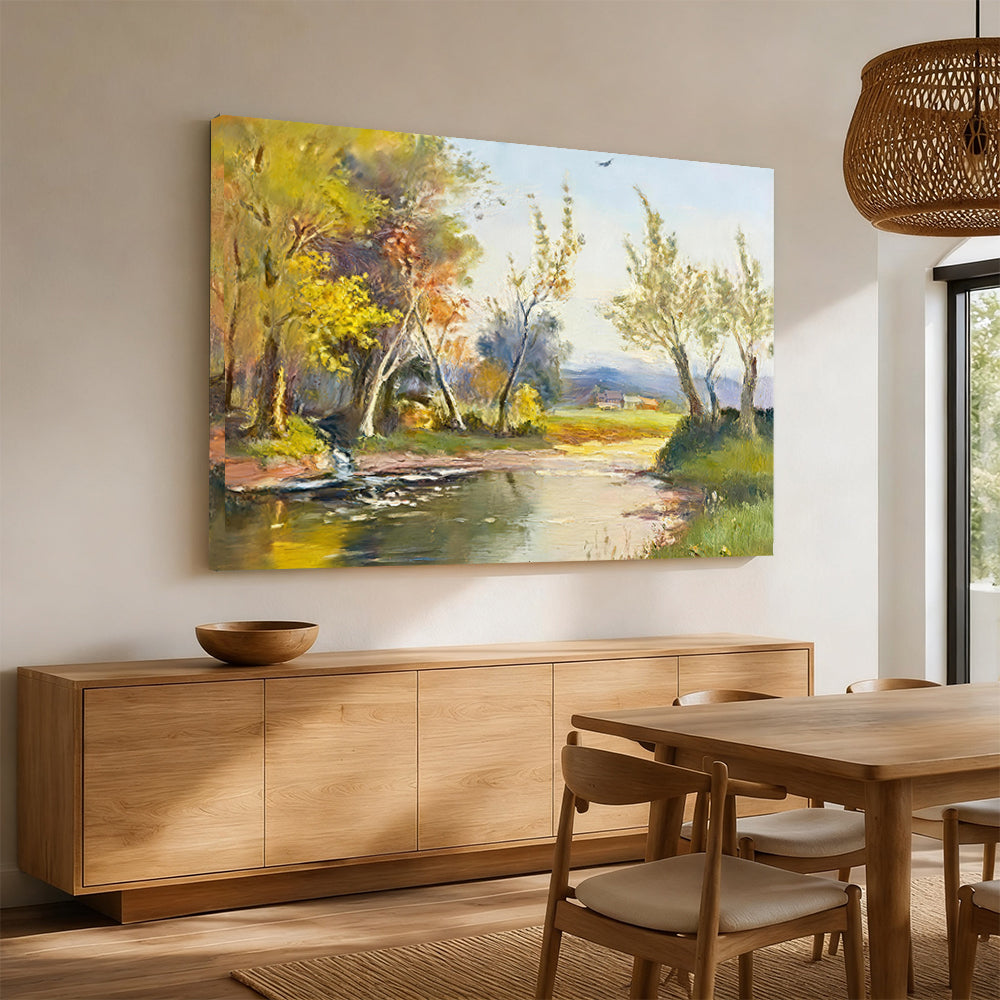 Birches by the Quiet Water canvas wall art, styled room mockup 3.