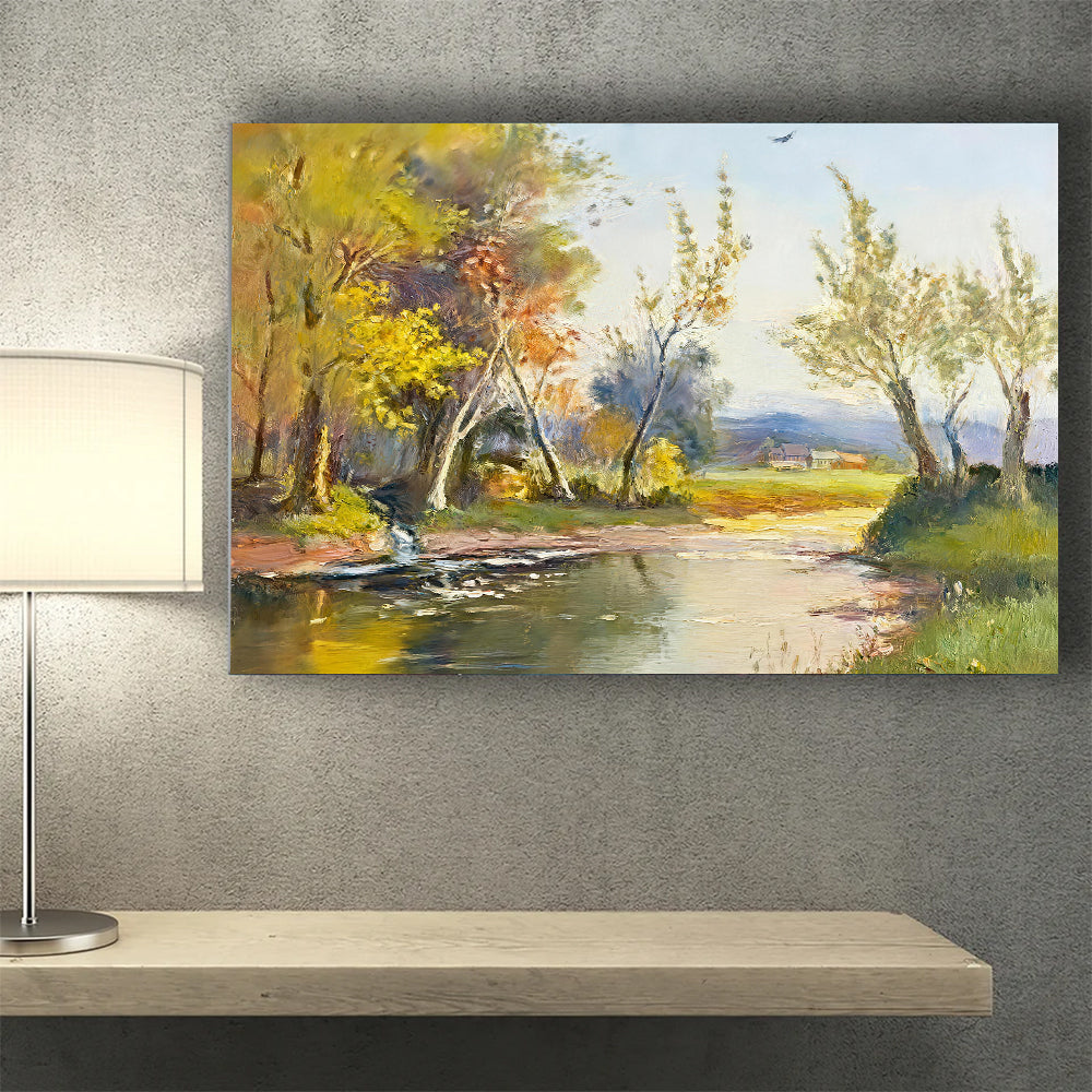 Birches by the Quiet Water canvas wall art, styled room mockup 4.