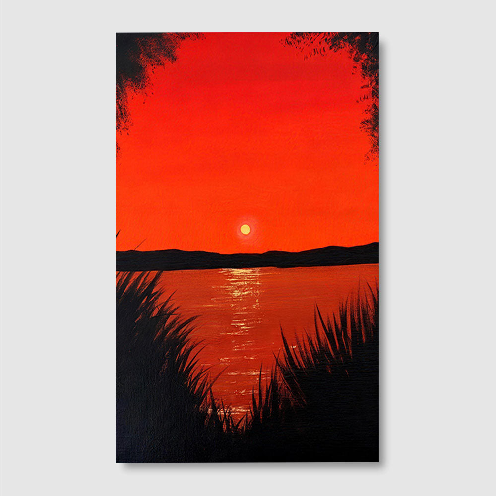 Crimson Sunset Across the Water canvas wall art, front product mockup on a light background.