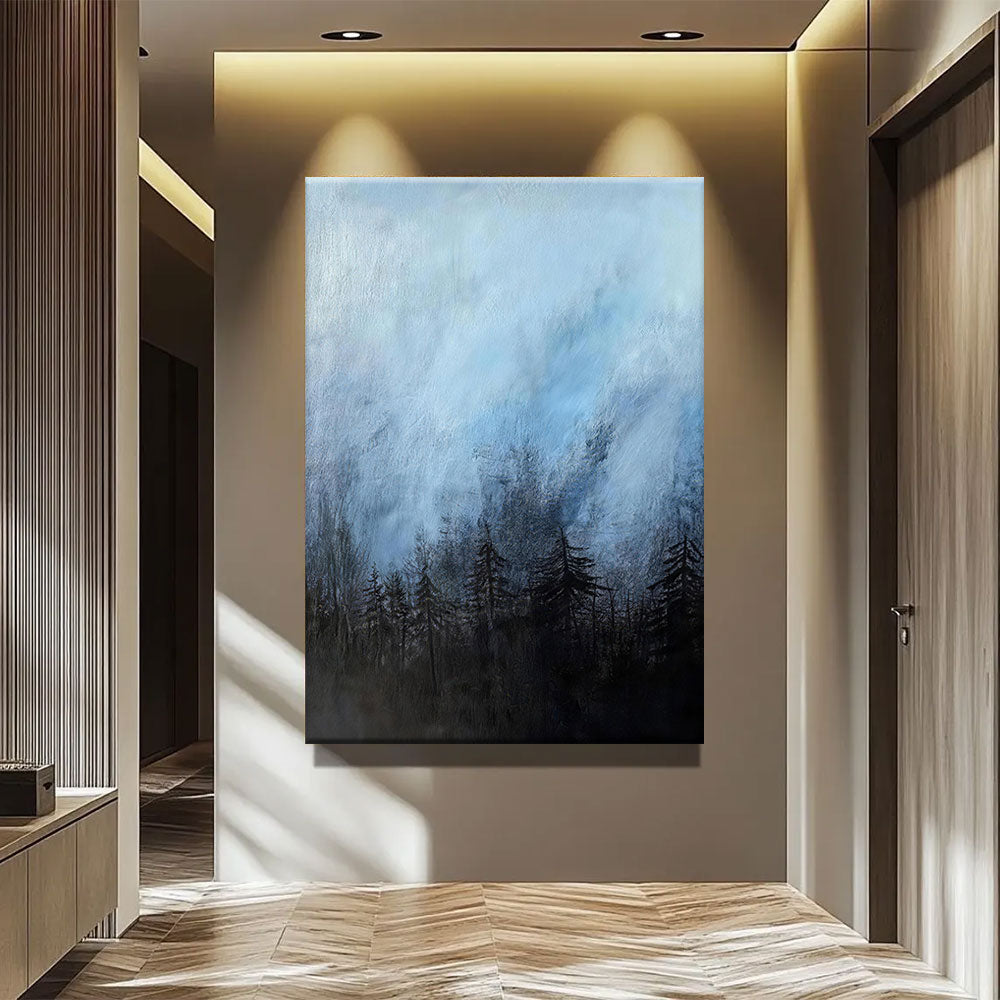 Blue Mist Above the Pines canvas wall art, styled room mockup 3.