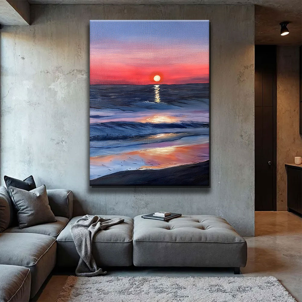 Rose Sunset on the Waves canvas wall art, styled room mockup 2.