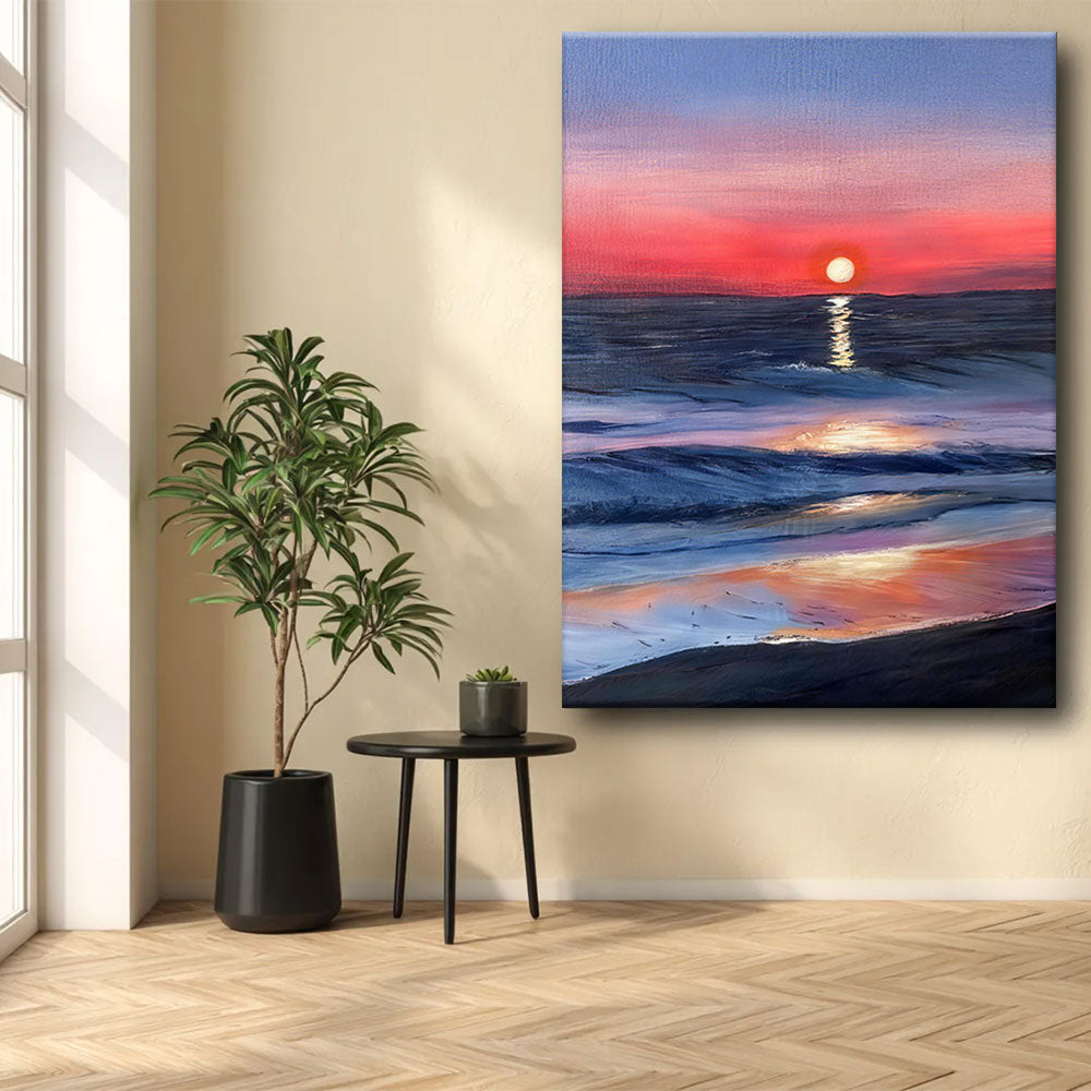 Rose Sunset on the Waves canvas wall art, styled room mockup 3.