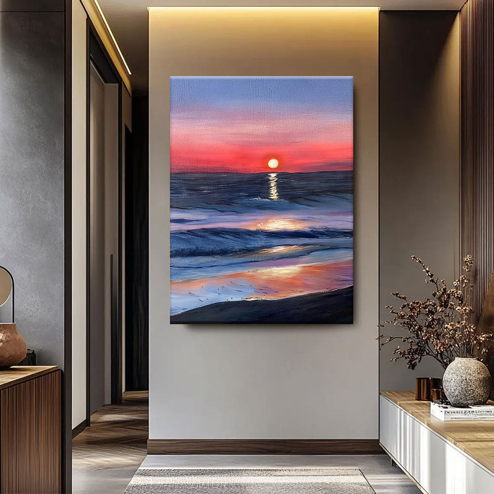 Rose Sunset on the Waves canvas wall art, styled room mockup 4.